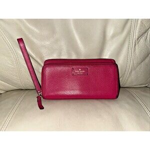 Kate Spade Wallet Wristlet Leather Double Zip Around Hot Pink